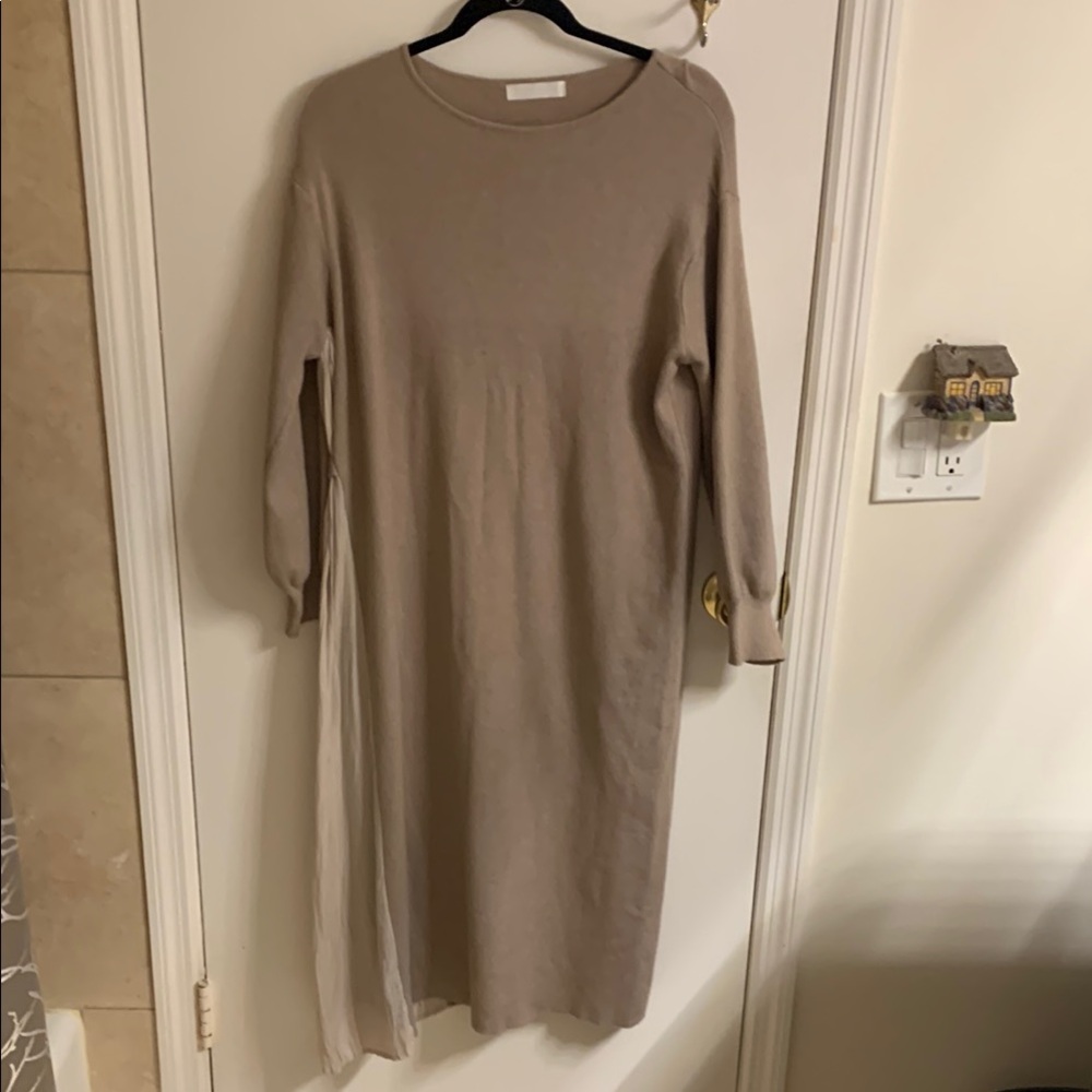 Tan Crew Neck Dolman Sleeve Sweater Dress